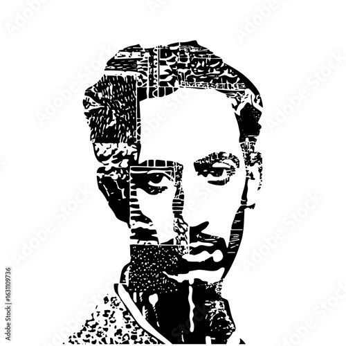 Vector Stylized portrait of a bearded man in black and white.