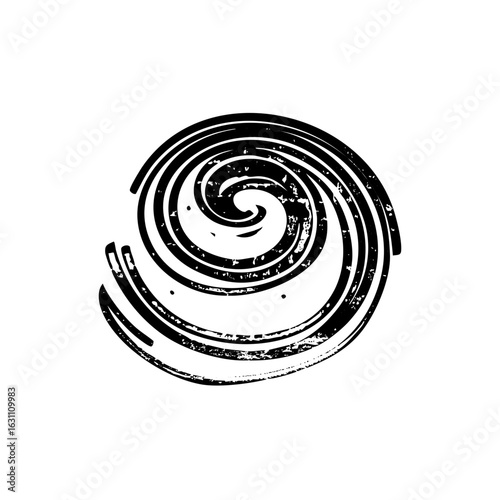 Vector Dynamic spiral with textured brushstroke effect.