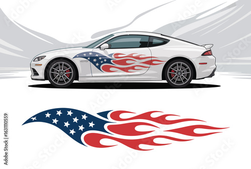American flag stripe car wrap graphic featuring bold stars and red-white-blue lines for custom decal use on sports vehicles, trucks, and motorcycles