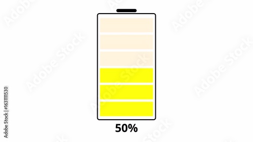 Battery charging icon sign on white background, Battery charging power full with percentage  animated.