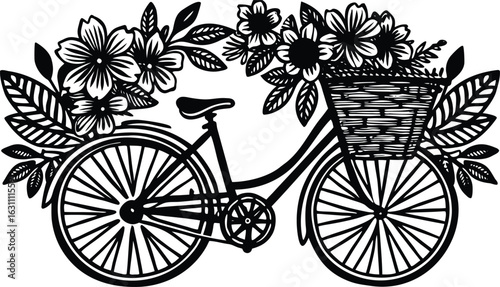 Blossom bicycle basket botanical floral design.