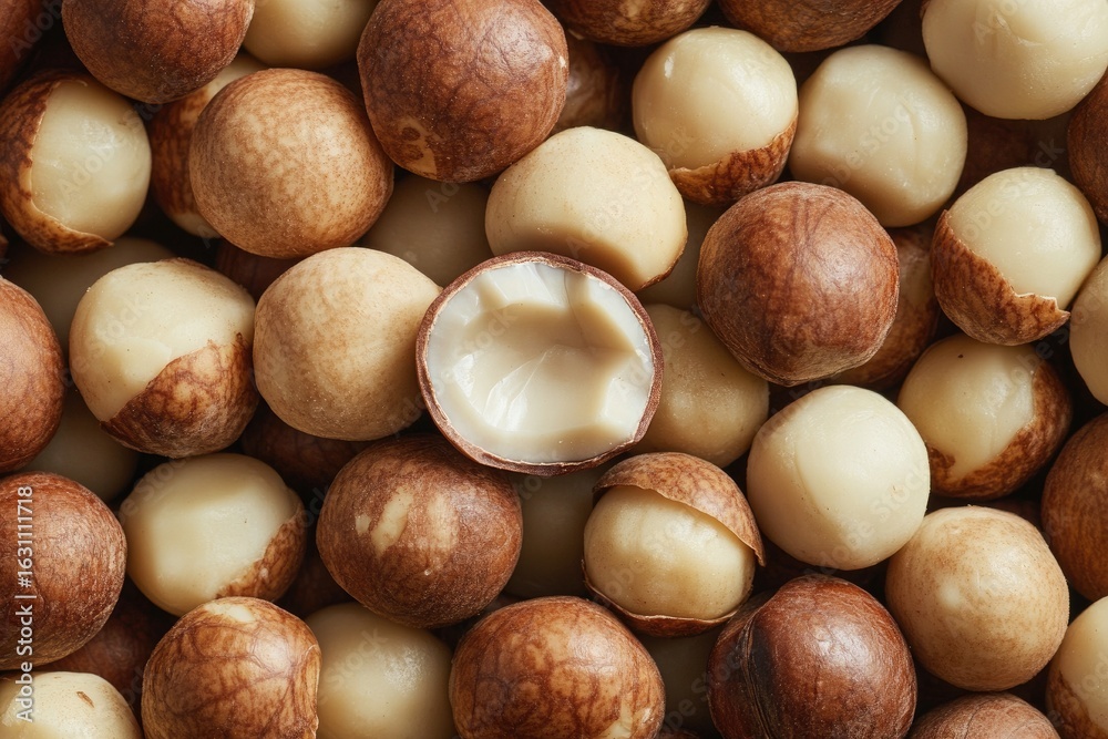Shelled macadamia nuts as a smooth, beautiful texture Shelled macadamia nuts as a smooth, beautiful texture