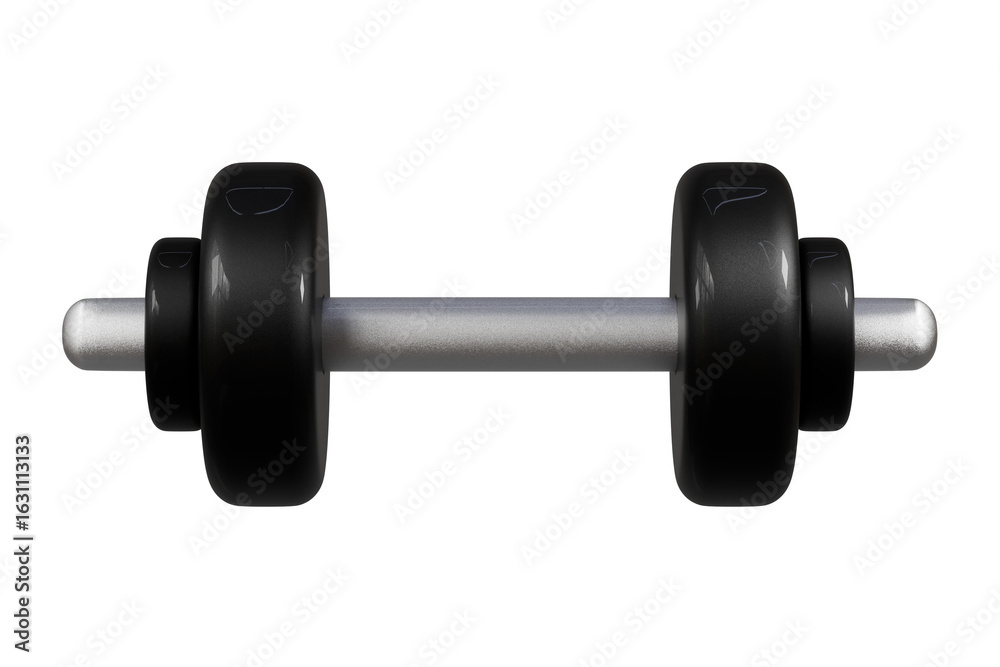 Fototapeta premium 3d dumbbell icon. black fitness gym weight minimal cartoon for workout exercise and muscle training isolated on white background. 3d render.