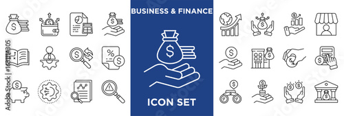 Business & Finance icon collection set. Containing learning,training,development,education,knowledge,improvement,abilities,competence,growth,practice icon. Simple line vector.