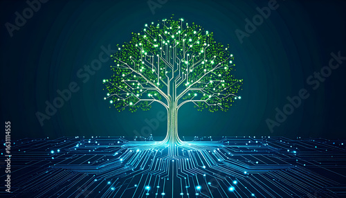 Digital Tree with Circuit Board, and Growth.