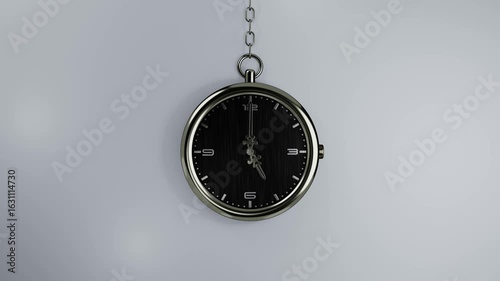 Elegant Silver Pocket Watch with Black Dial Vintage Chain Minimalist 3D Spinning Loop