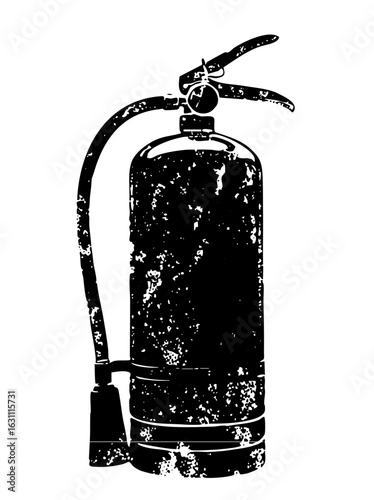 Vector Distressed fire extinguisher with handle and hose.