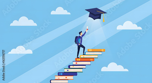 Collection of blue and white digital icons, depicting online learning and technology.