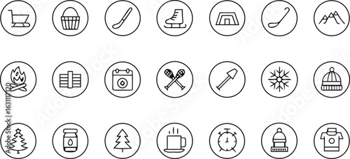 Collection of Minimalist Winter Icons in Black and White Perfect for Holiday Designs and Festive Season Projects