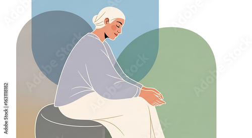 Introspective Woman in Soft Hues: Mental Health Illustration