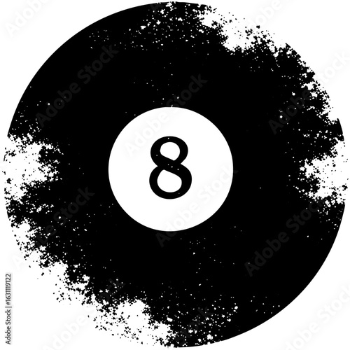 Vector Black and white vector of a billiard eight ball with a distressed edge.