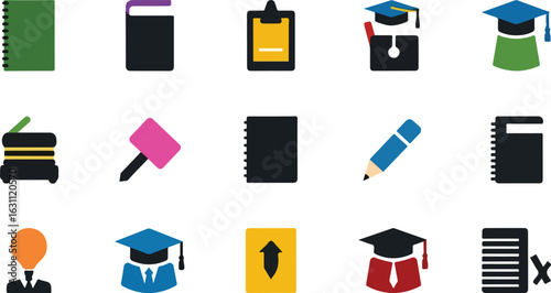 Collection of flat design icons for office and education