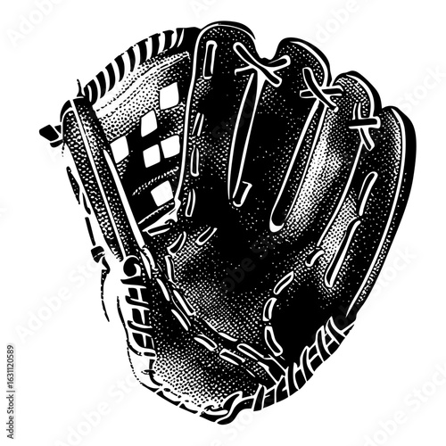 Vector Detailed black and white of a baseball glove.