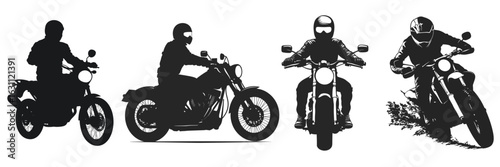 silhouette set of motorcycle riders in motion for transport and action design themes