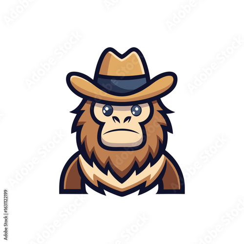  Flat and Minimal bigfoot with cowboy hat icon vector illustration 