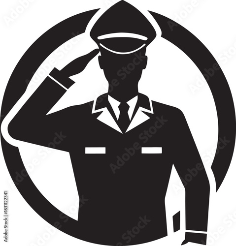 Military man in uniform saluting icon showing respect and duty