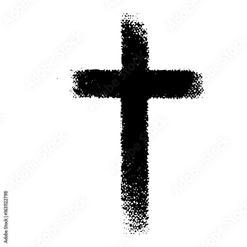 Vector Bold black cross with textured edges.