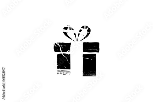Vector Black silhouette of a gift with ribbon and heart