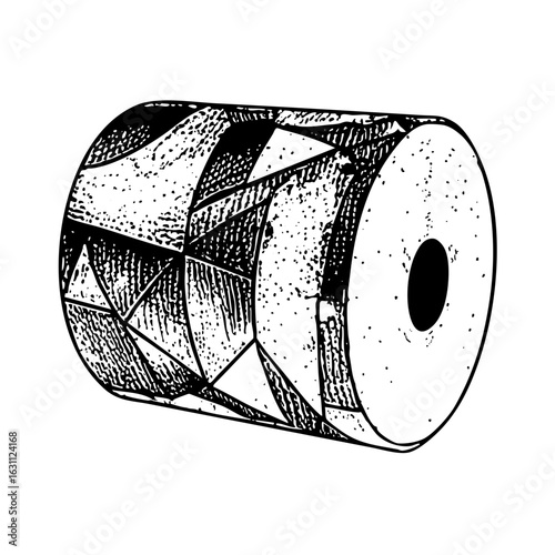 Vector Detailed of a cylindrical percussion instrument with patterned sides.