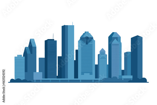 Houston city skyline vector illustration with modern skyscrapers and buildings in blue tones