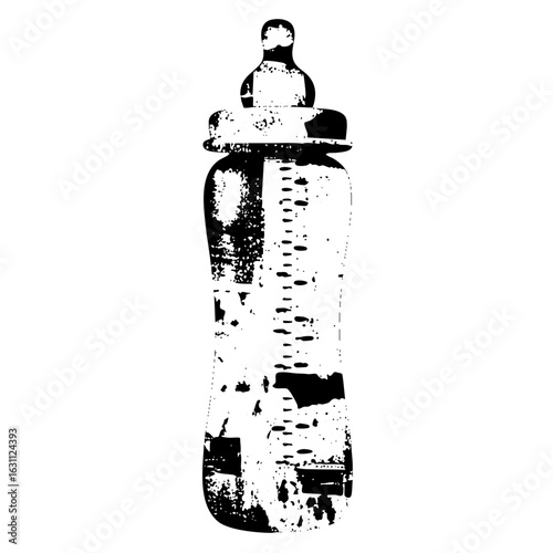 Vector Distressed baby bottle with a vintage aesthetic.
