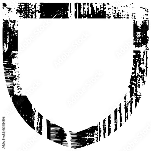 Vector Distressed typographic emblem features a U-shaped frame with a horizontal bar.