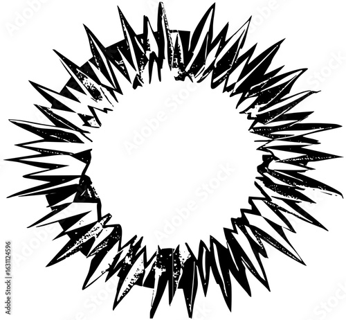 Vector Abstract spiky circle with a distressed texture.