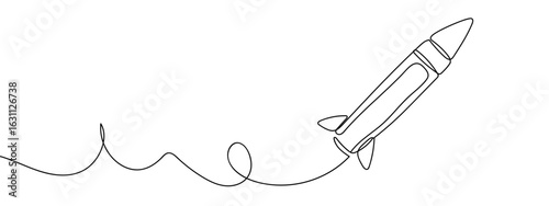 Continuous vector line of missile, transparent background, military, weapon, editable stroke.