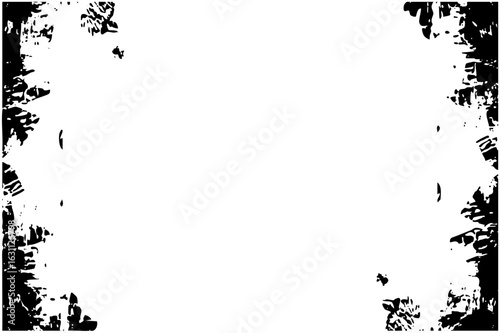 Vector Distressed frame border with rough edges and scattered elements.