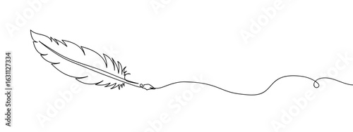 Continuous vector line of a feather pen writing wavy lines, transparent background, editable stroke.
