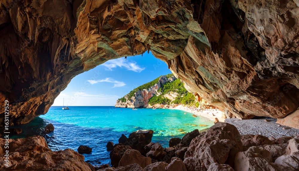 Fototapeta premium Cave overlooking turquoise sea