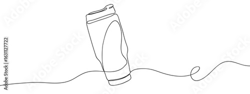 Continuous vector line of a cooler glass, transparent background, editable stroke.