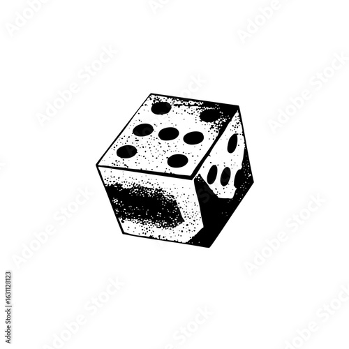 Vector Detailed of a six-sided die with visible pips.