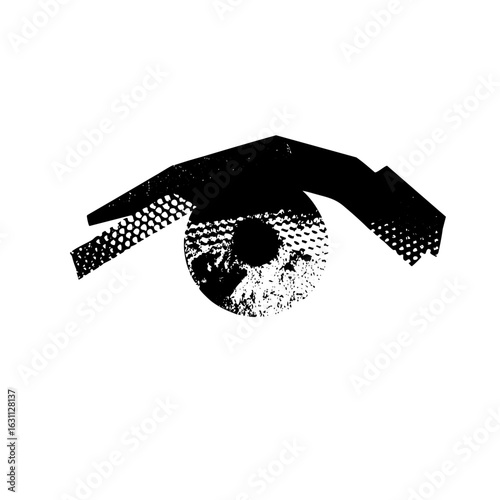 Vector Stylized eye contains a world globe iris.
