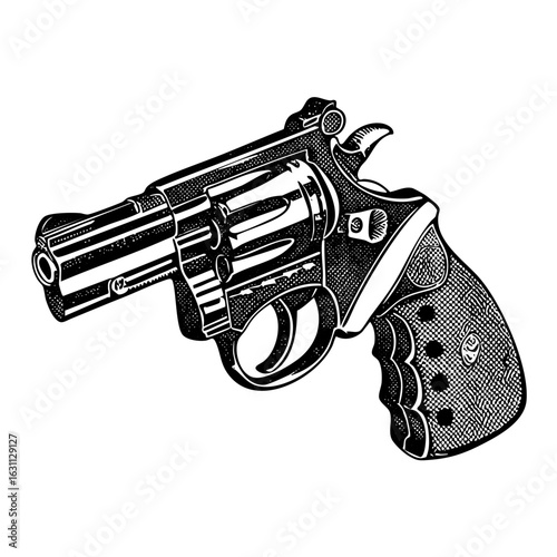 Vector Detailed of a classic revolver firearm.