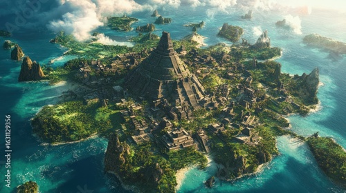 Lush, island archipelago with ancient city