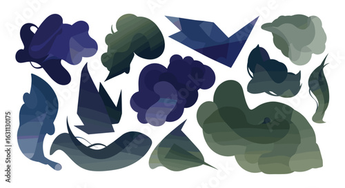 Abstract watercolor shapes creating playful and organic composition against white backdrop.