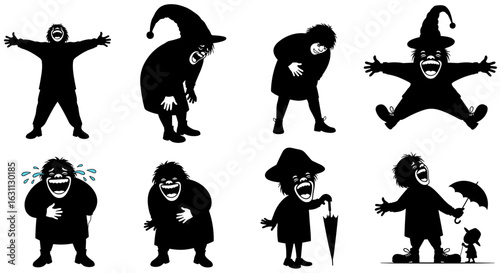 Collection of whimsical silhouette figures expressing various emotions and actions.