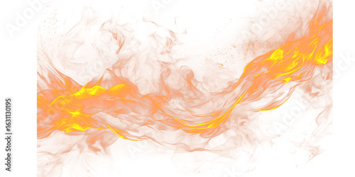 A fiery inferno with intense orange and yellow flames against a stark black background creating drama