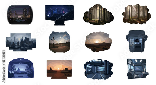 Diverse Scenic Views Encapsulated in Abstracted Artistic Digital Frames