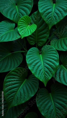 Intricate dark green leaf pattern, lush texture, tropical botanical elegance , details, elegant
