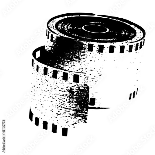 Vector Vintage film canister with exposed strip.