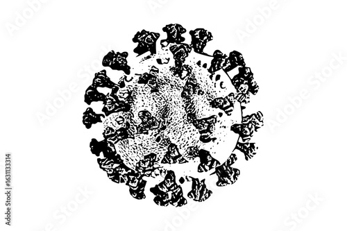 Vector Detailed of a coronavirus particle with spike proteins.