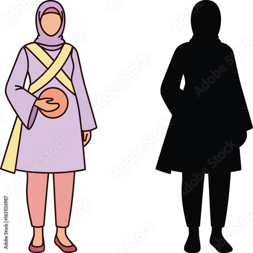 Illustration of muslim woman wearing hijab and traditional clothes