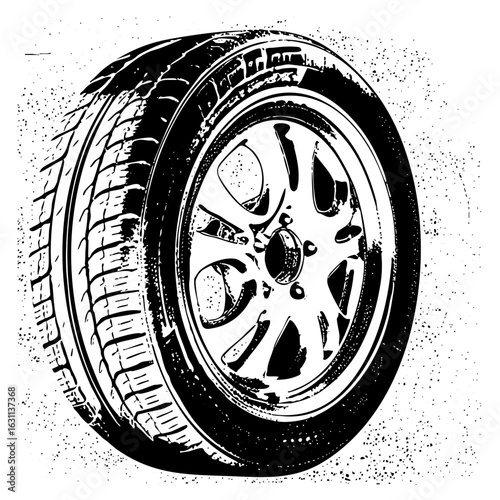 Vector Detailed of a vehicle tire with a spoke wheel.