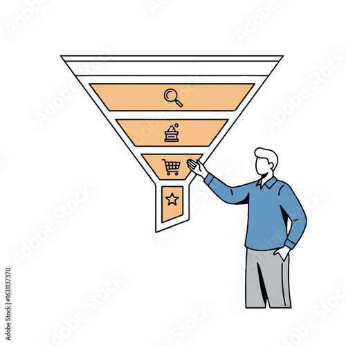 Marketing Sales Funnel Optimization with Businessman Pointing at Conversion Stages