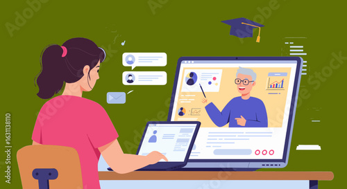 Online learning, student, teacher, video call, education