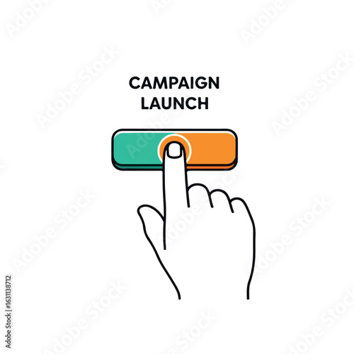 Campaign Launch Button Press Illustration.