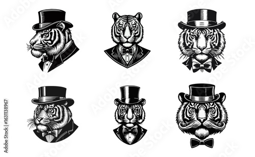 Tiger Wearing a Top Hat and Bowtie