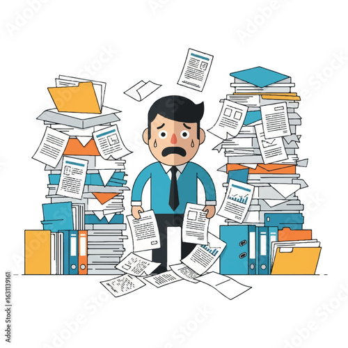 Overwhelmed Businessman with Paperwork.